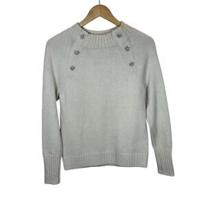 J. Crew Cream Wool Blend Sweater Jewels Rhinestones Quiet Luxury Preppy Feminine